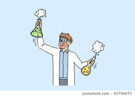Male scientist with tubes make discovery in lab  83794075