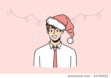Smiling businessman in Santa hat celebrate Christmas  83794091