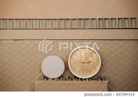 textured cardboard with bamboo steamer basket and plastic container textured cardboard with bamboo steamer basket and plastic container 83794314