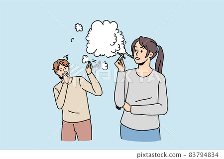 Woman smoke cigarette effect man passerby Woman smoke cigarette effect man passerby 83794834