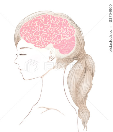 年輕女性和大腦的模擬插圖 年輕女性和大腦的模擬插圖 83794960