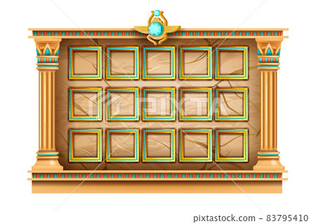 Egypt game user interface frame, ancient stone temple wall panel, UI level menu selector background 83795410