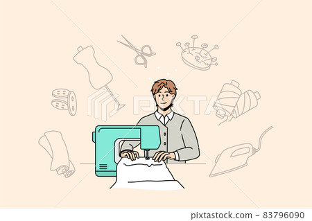 Man dressmaker design clothing work on sewing machine  83796090