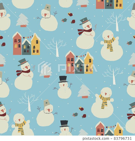 Seamless Pattern of Cute Snowmen meeting Winter - Stock Illustration ...