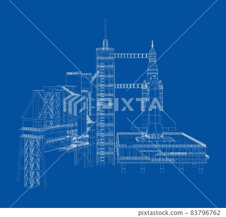 Space Rocket on launch pad. Vector Space Rocket on launch pad. Vector 83796762