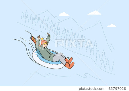 Happy man have fun ride snowy hill on holiday  83797028