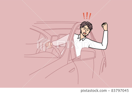 Aggressive male driver honk in horn in car 83797045