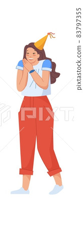 Birthday girl. Woman before gining gift box, vector illustration Birthday girl. Woman before gining gift box, vector illustration 83797355