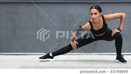 Sport Motivation. Beautiful Athletic Woman In Stylish Sportswear Training Outdoors Sport Motivation. Beautiful Athletic Woman In Stylish Sportswear Training Outdoors 83798699