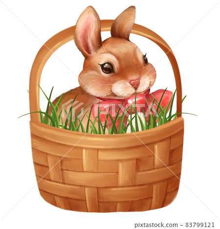 Easter basket with cute rabbit. Spring... - Stock Illustration ...