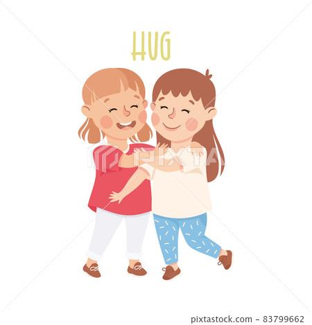 Little Girl Hugging and Embracing Having Fun Together Vector Illustration 83799662