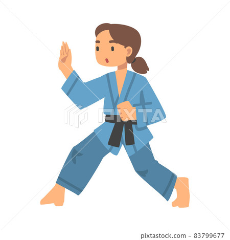 Woman Character in Kimono Engaged in Combat Karate or Judo Sport or Fighting Sport Competing Vector Illustration Woman Character in Kimono Engaged in Combat Karate or Judo Sport or Fighting Sport Competing Vector Illustration 83799677