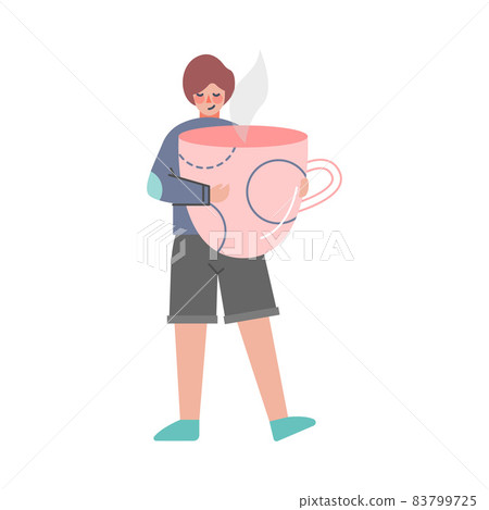 Tea Time Break with Man Character Holding Huge Cup with Hot Steaming Drink Vector Illustration Tea Time Break with Man Character Holding Huge Cup with Hot Steaming Drink Vector Illustration 83799725