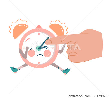 Funny Ringing Clock Character and Hand Setting Hand Vector Illustration 83799733