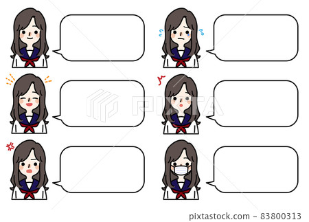 人物插畫_高中女生表情套裝 83800313