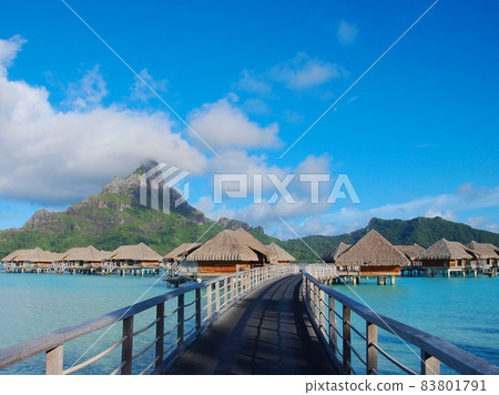 Otemanu mountain and water cottage on Bora Bora 83801791