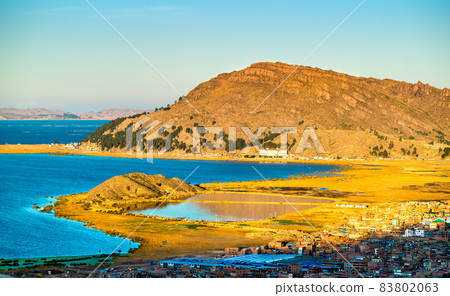 Aerial view of Titicaca Lake at Puno, Peru 83802063