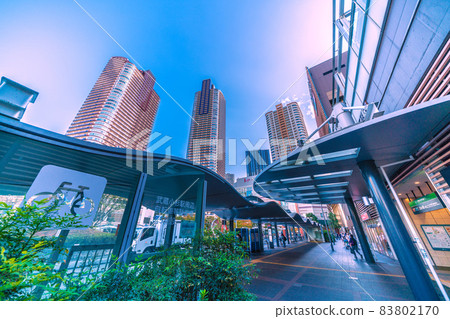 Kawasaki cityscape of Japan overlooking Musashi Kosugi tower apartments and Musashi Kosugi station 83802170