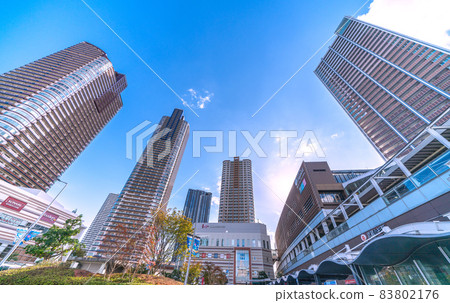 Kawasaki cityscape of Japan overlooking Musashi Kosugi tower apartments and Musashi Kosugi station 83802176