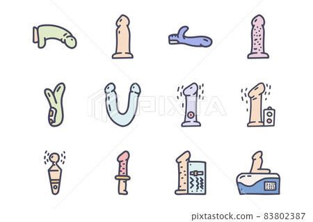 Dildo color vector doodle simple icon set Dildo color vector doodle simple icon set 83802387