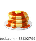 Honey and butter pancakes on a white background 83802799