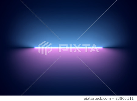 Neon illumination background. Abstract 80s or synthwave styled backdrop with blue and purple lamp on the wallpaper. 83803111