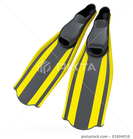 Yellow diving flippers isolated on white background. 3d render of diving and snorkeling equipment 83804058