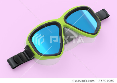 Green diving mask isolated on a pink background. 3d render of diving and snorkeling equipment 83804060