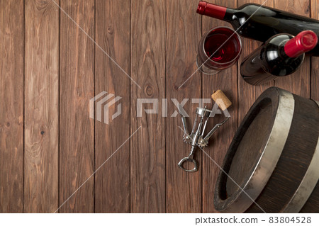 top view wine bottles wooden background. High quality beautiful photo concept 83804528