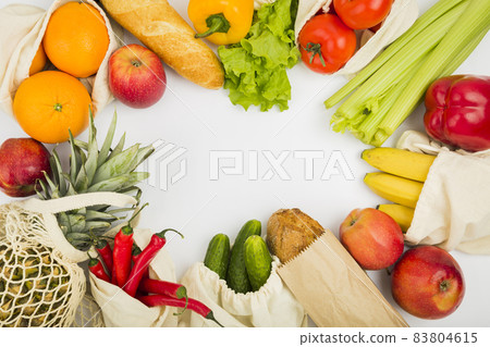 top view fruit vegetables reusable bags. High quality beautiful photo concept 83804615