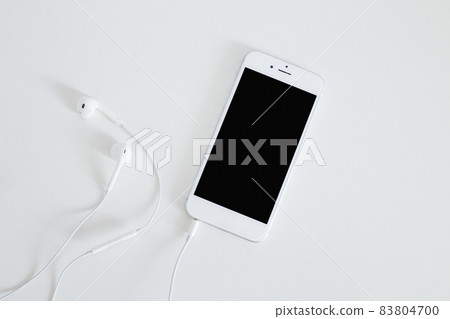 smartphone with earphone isolated white background. High quality beautiful photo concept 83804700