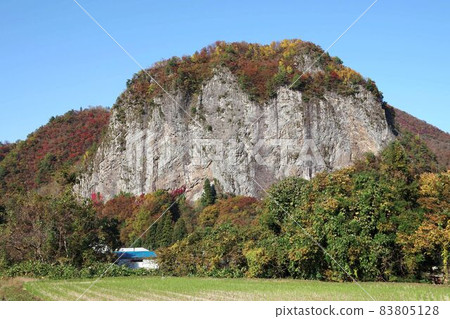 Rock wall of Yagigahana in late autumn, Shimoda, Sanjo City 83805128