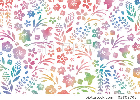 Japanese pattern of plants of the four seasons Rainbow color watercolor Japanese paper 83808703