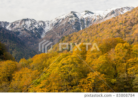 Mt. Haku in the snow and mountains in autumn colors Mt. Haku in the snow and mountains in autumn colors 83808784