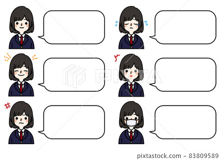人物插畫_高中女生表情套裝 83809589
