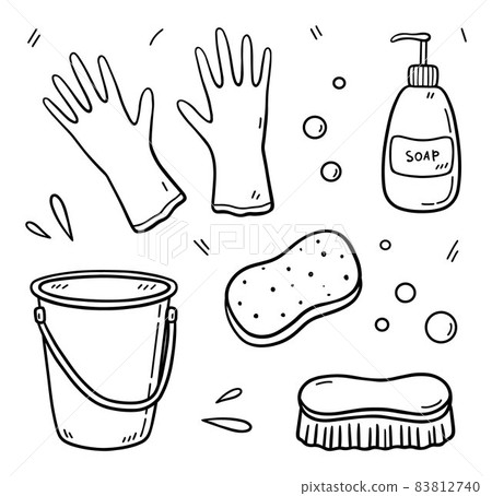 Doodle set of items for cleaning 83812740