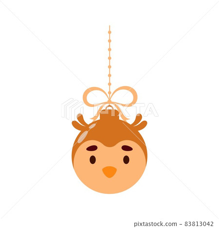 Merry Christmas and new year ball with cute owl. Cartoon winter holidays animal bauble. Vector stock illustration Merry Christmas and new year ball with cute owl. Cartoon winter holidays animal bauble. Vector stock illustration 83813042