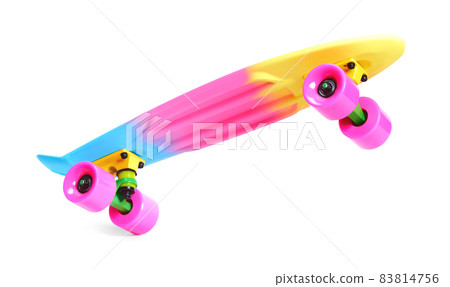 rainbow plastic Penny board skateboard isolated on white background rainbow plastic Penny board skateboard isolated on white background 83814756