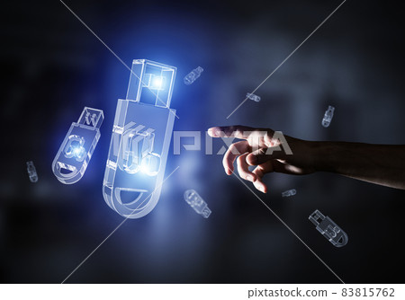 Concept of information storage and security with flash stick icon. Mixed media 83815762