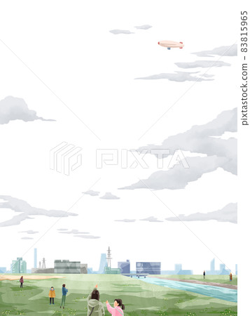 Airship flying landscape handwritten watercolor style illustration Airship flying landscape handwritten watercolor style illustration 83815965