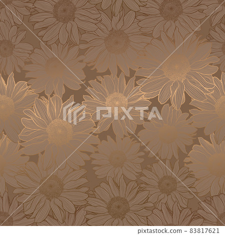 Luxury art deco gold metallic seamless pattern of sunflowers, linear drawing in bronze color. Decorative print for wallpaper, wrapping, textile, fashion fabric. Luxury art deco gold metallic seamless pattern of sunflowers, linear drawing in bronze color. Decorative print for wallpaper, wrapping, textile, fashion fabric. 83817621