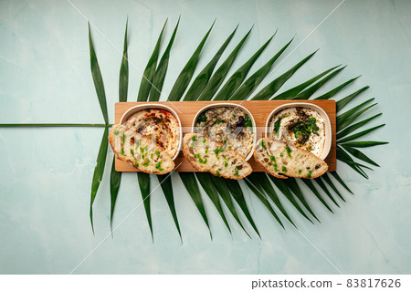 Mazeh appetizers set with hummus and other dips Mazeh appetizers set with hummus and other dips 83817626