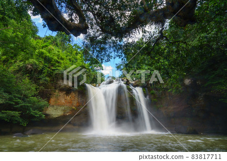 Beautiful waterfall with sunlight in jungle, Haew Suwat Waterfall at khao yai Nakhonratchasima province 83817711