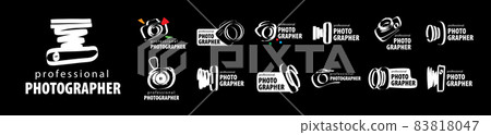 A set of vector logos for the photographer on a black background A set of vector logos for the photographer on a black background 83818047