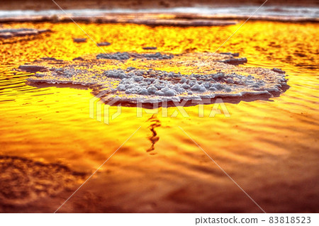 Sahara Desert, Salt Lake, Tunisia. Salt close-up in the salt desert 83818523