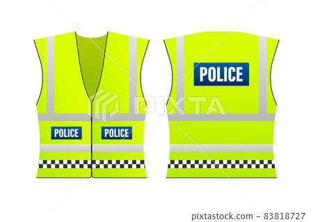 Yellow reflective safety vest for people, Police. Security police safety. Vector stock illustration. Yellow reflective safety vest for people, Police. Security police safety. Vector stock illustration. 83818727