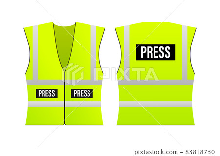 Yellow reflective safety vest for people, press. Vector stock illustration. Yellow reflective safety vest for people, press. Vector stock illustration. 83818730