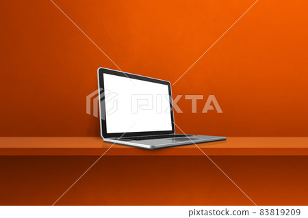 Laptop computer on orange shelf background 83819209