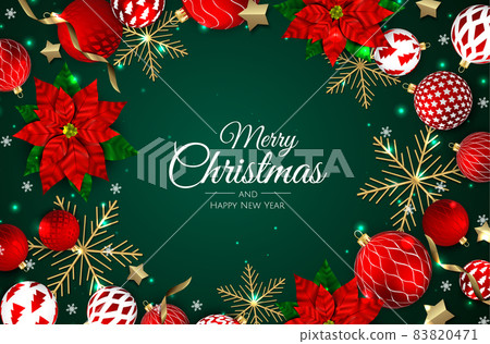 Merry Christmas and Happy New Year. Xmas background with realistic red balls. Levitation falling design composition. Merry Christmas and Happy New Year. Xmas background with realistic red balls. Levitation falling design composition. 83820471