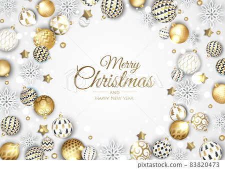 Christmas and New Year background. Winter holiday composition. Greeting card, banner, poster, header for website Christmas and New Year background. Winter holiday composition. Greeting card, banner, poster, header for website 83820473